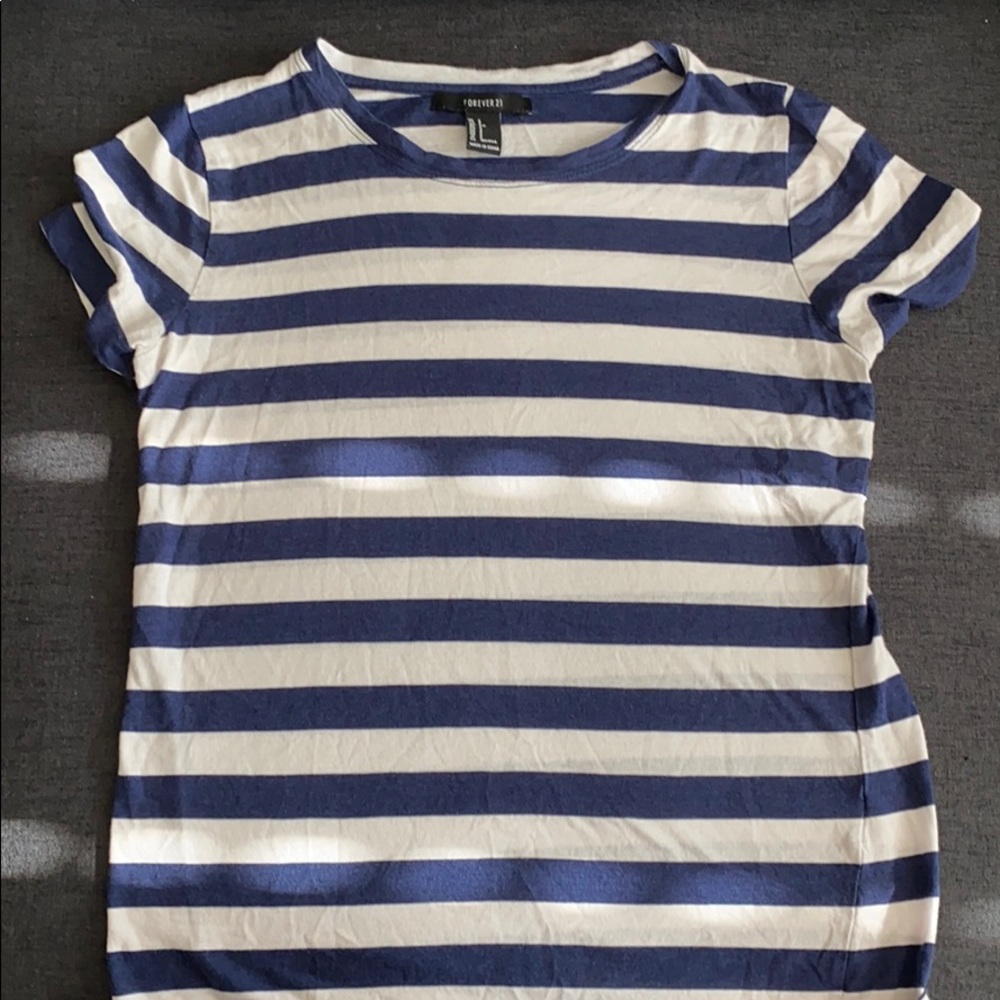 navy blue and white stripe shirt